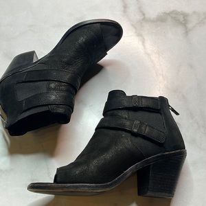 Eileen Fisher Black Suede Peep Toe Heeled Booties Size 6